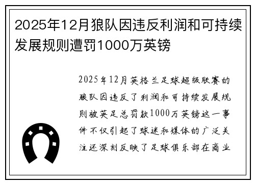 2025年12月狼队因违反利润和可持续发展规则遭罚1000万英镑