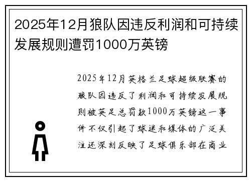 2025年12月狼队因违反利润和可持续发展规则遭罚1000万英镑